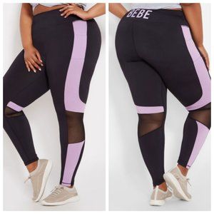 BEBE Color Block Logo Leggings Black Purple 3X NEW